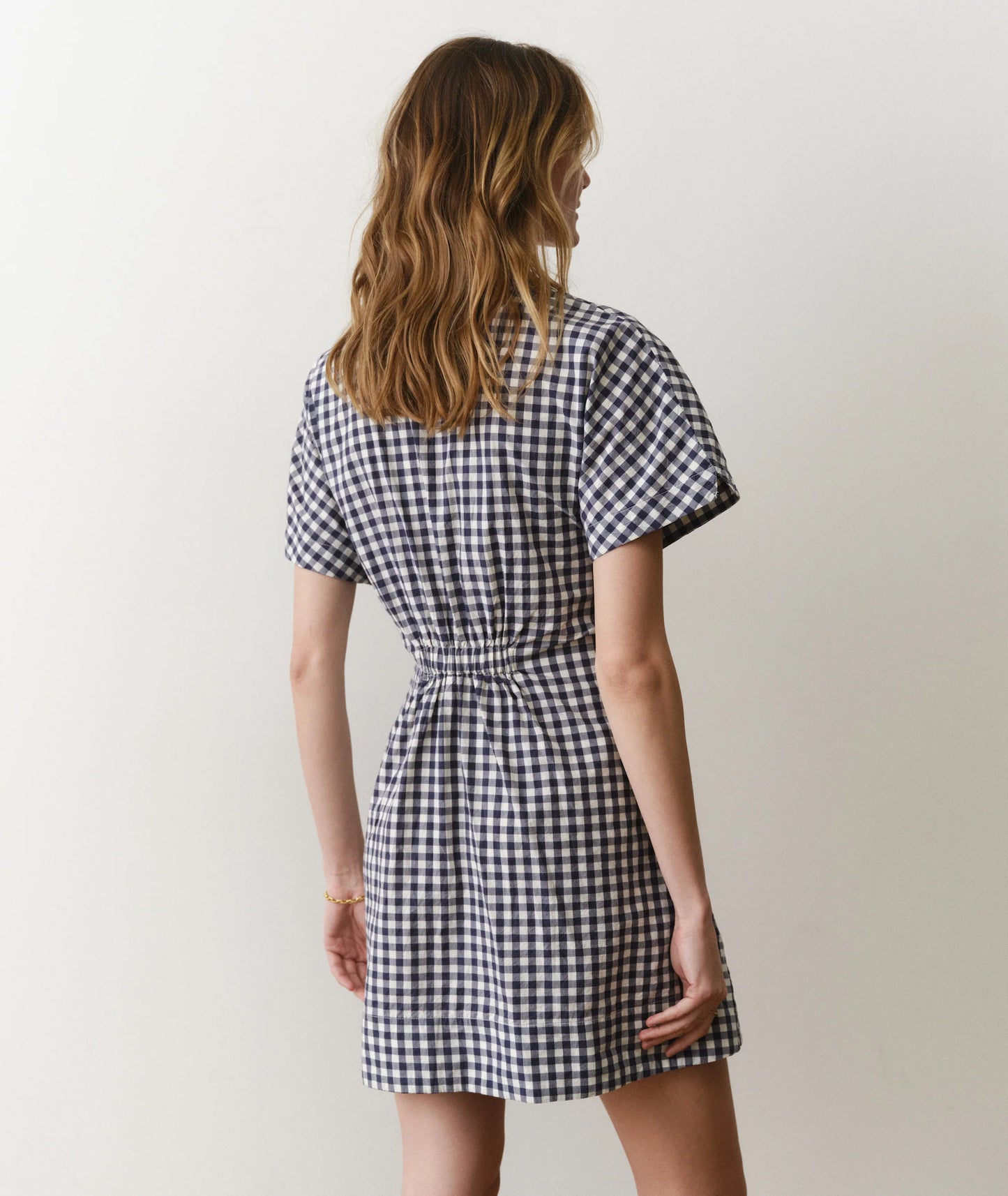 Navy Gingham Print Dress