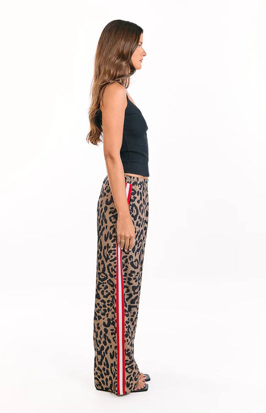 Side Striped Leopard Print Pants