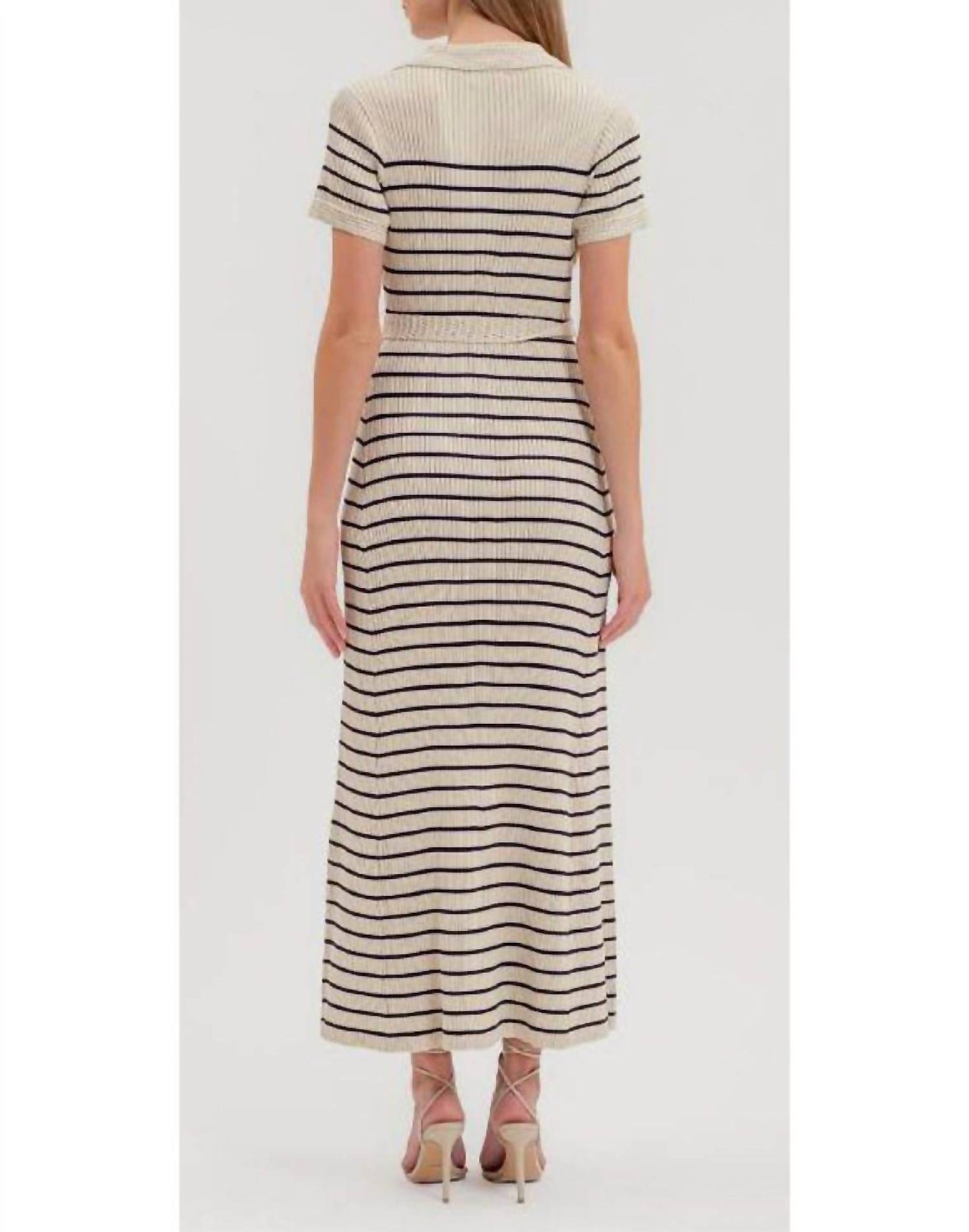 Stripe Crochet Trim Belted Sweater Dress