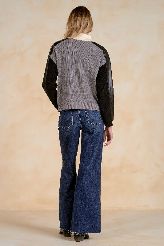 1/4 Zip Grey Color Block Sweater