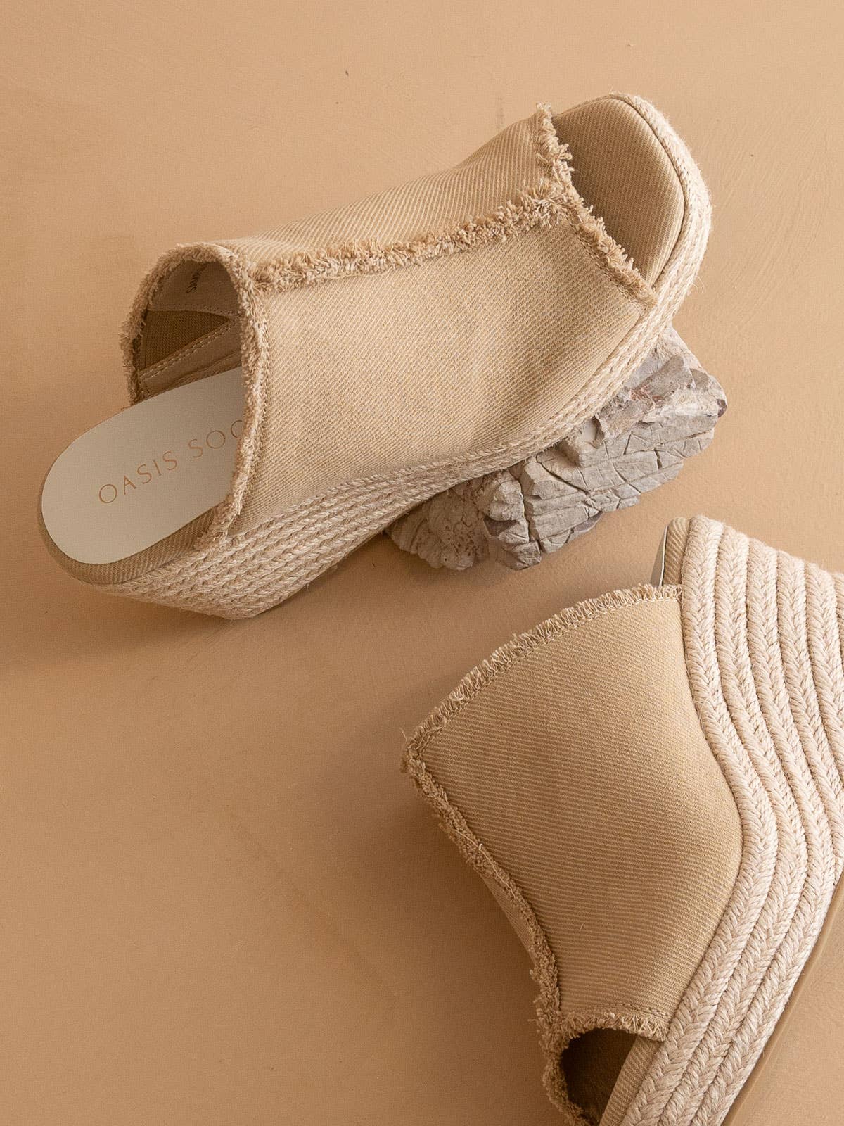 The Verona | Khaki Frayed Denim Espadrille Wedge