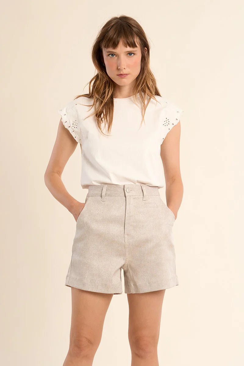 Beige Woven Shorts
