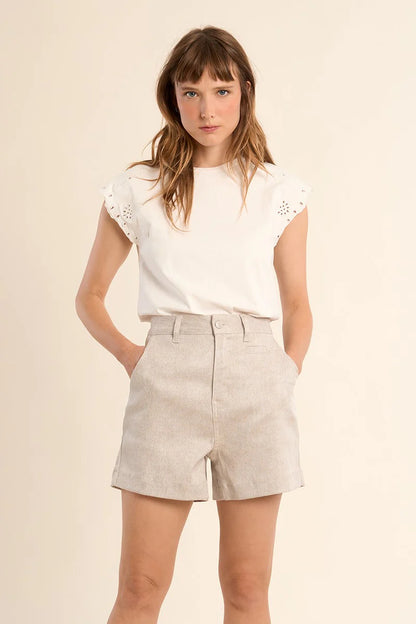 Beige Woven Shorts