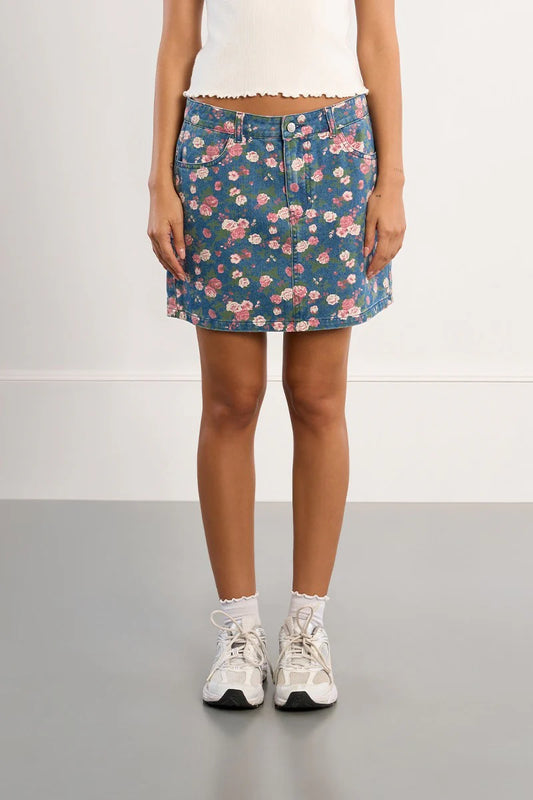 Floral Denim Skirt
