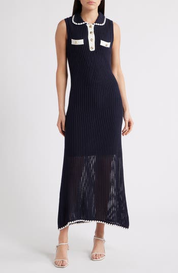 Embroidered Trim Collar Sweater Dress