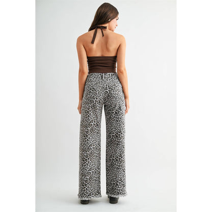 WIDE LEG FRAYED HEM LEOPARD