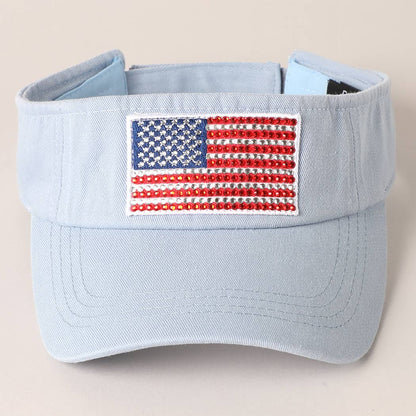 Rhinestone American Flag Patch Visor Summer Hat
