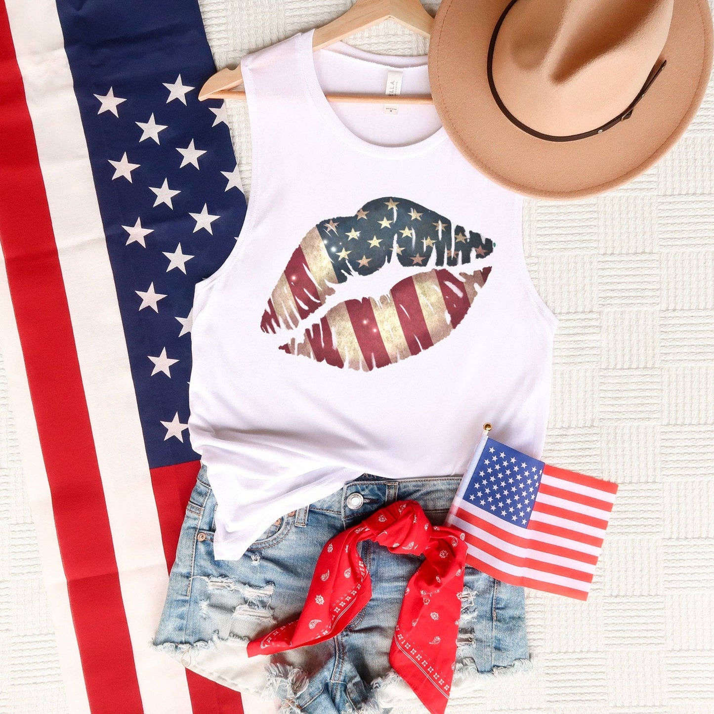Patriotic American Flag Lips Tank Top