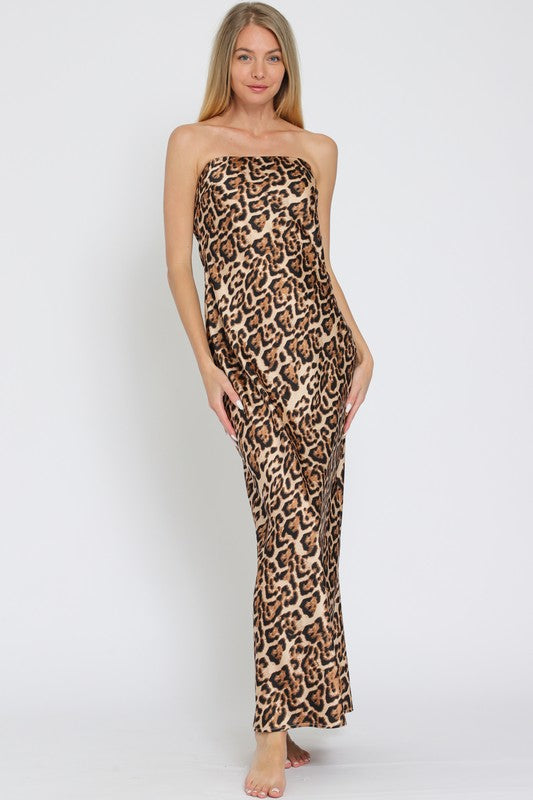 Satin Animal Print Maxi Dress