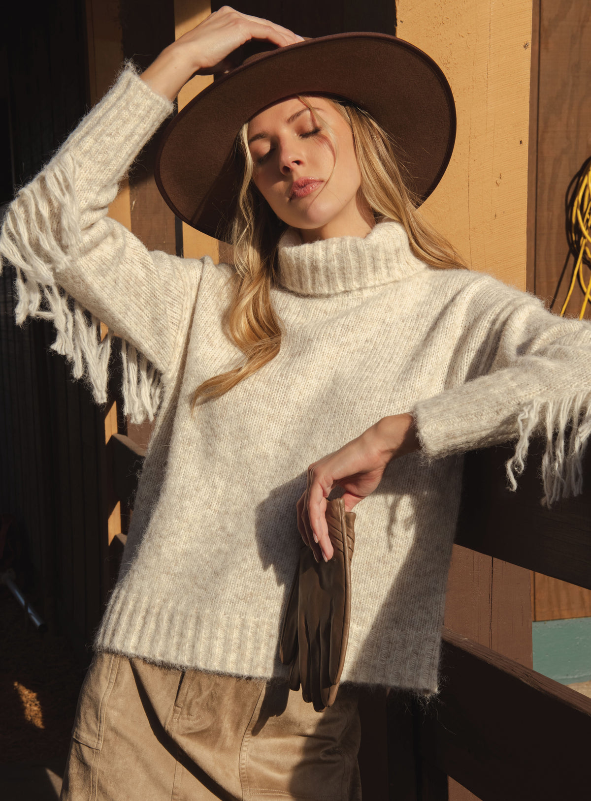Turtle Neck Fringe Sweater