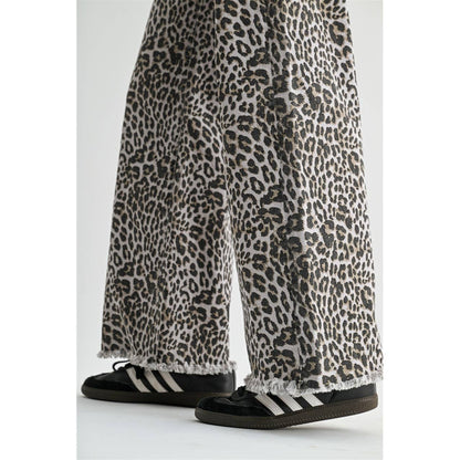 WIDE LEG FRAYED HEM LEOPARD