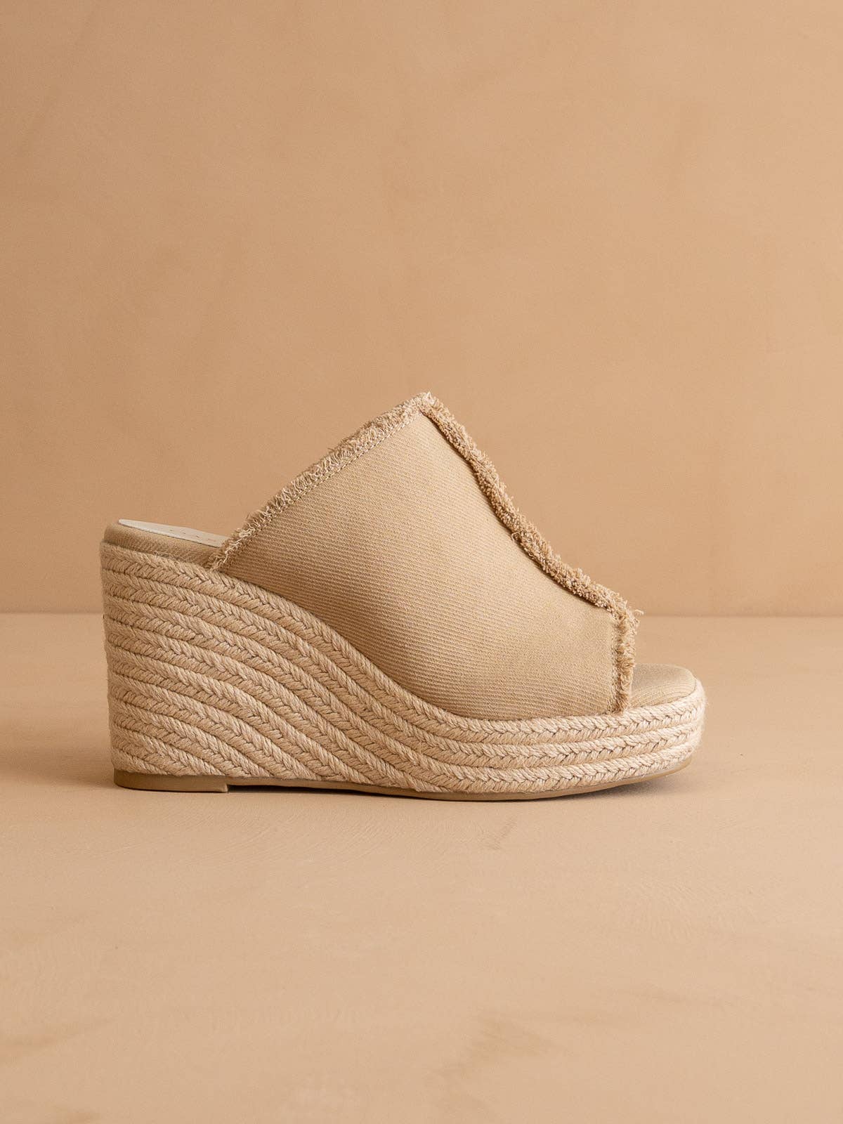 The Verona | Khaki Frayed Denim Espadrille Wedge