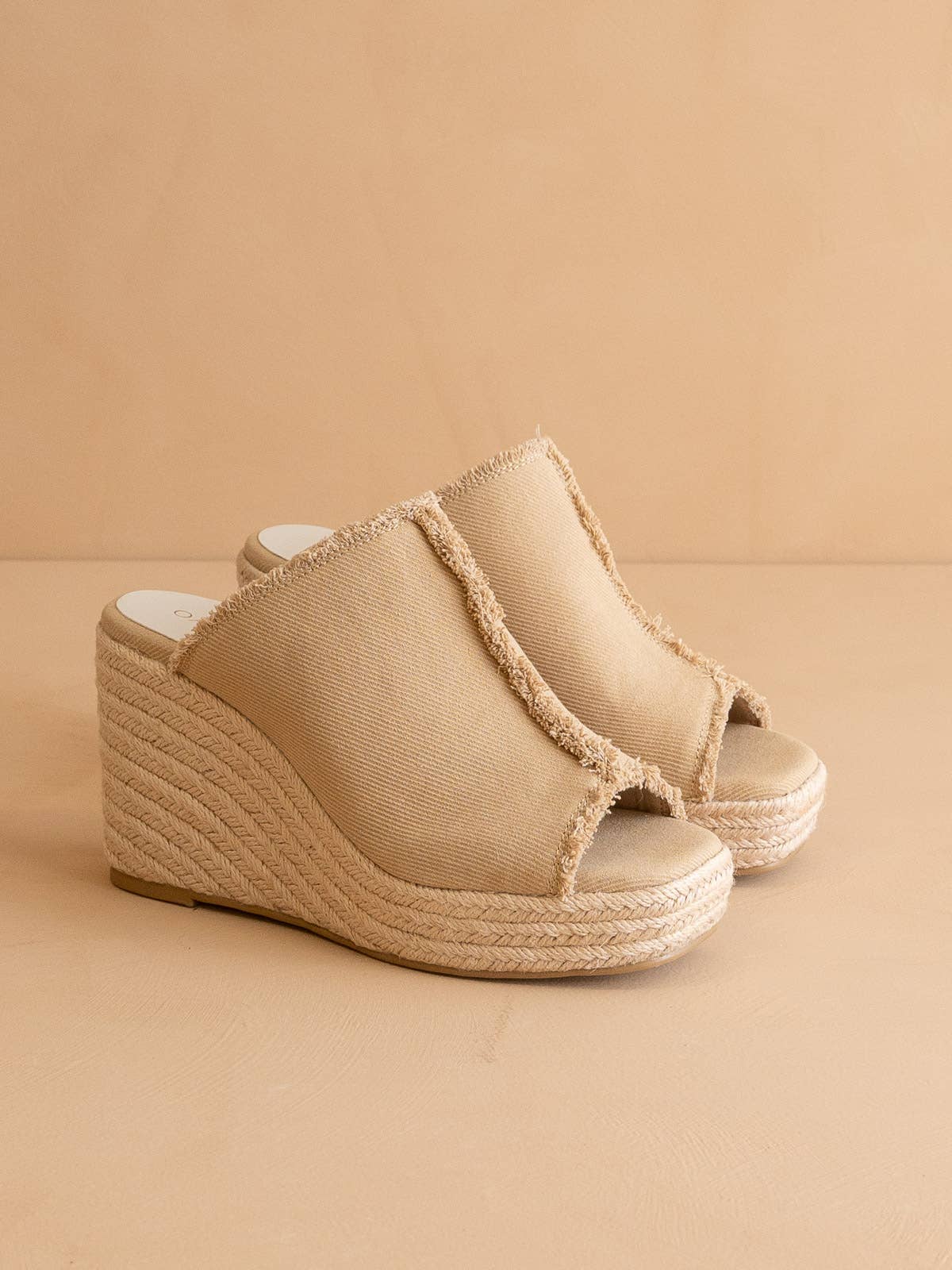The Verona | Khaki Frayed Denim Espadrille Wedge