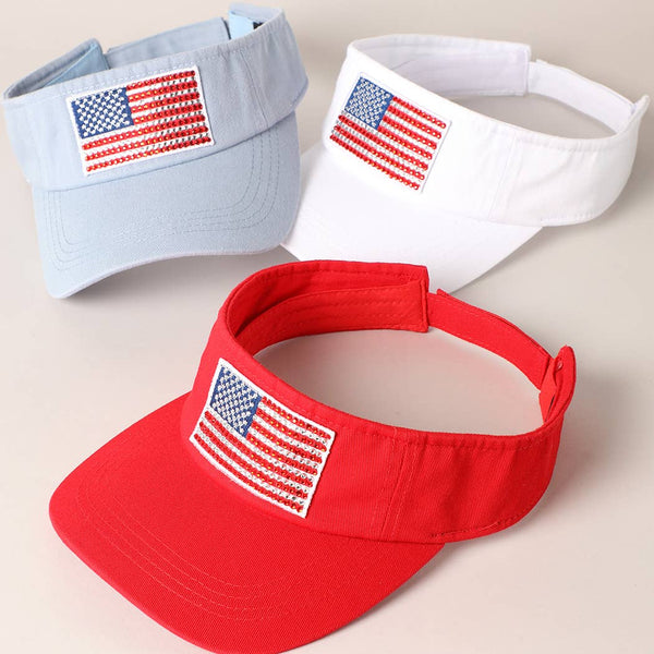 Rhinestone American Flag Patch Visor Summer Hat