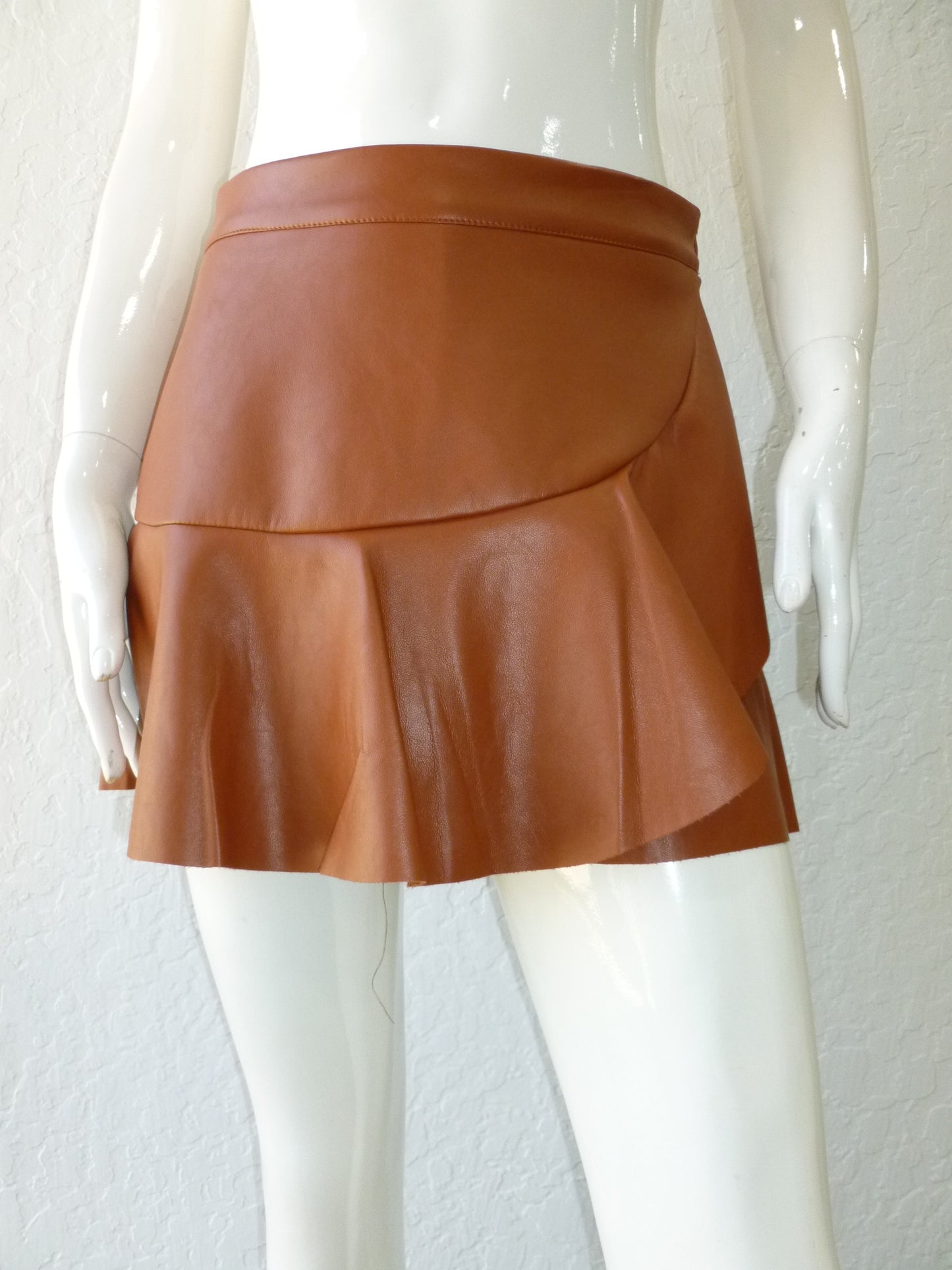 Ruffled Faux Leather Mini Skort- Mocha