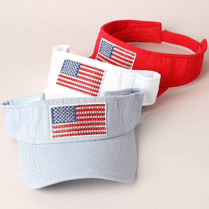 Rhinestone American Flag Patch Visor Summer Hat
