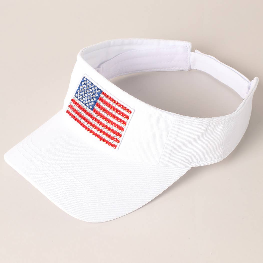 Rhinestone American Flag Patch Visor Summer Hat