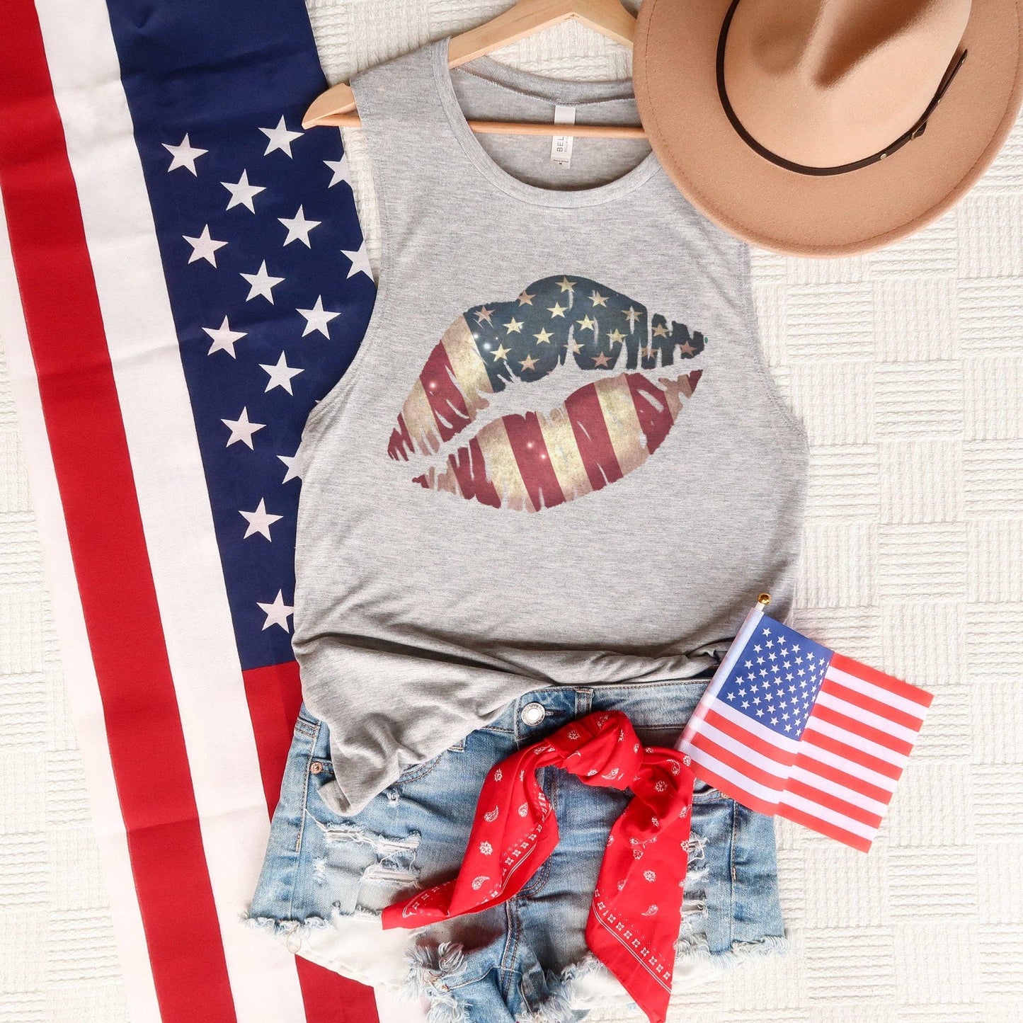 Patriotic American Flag Lips Tank Top