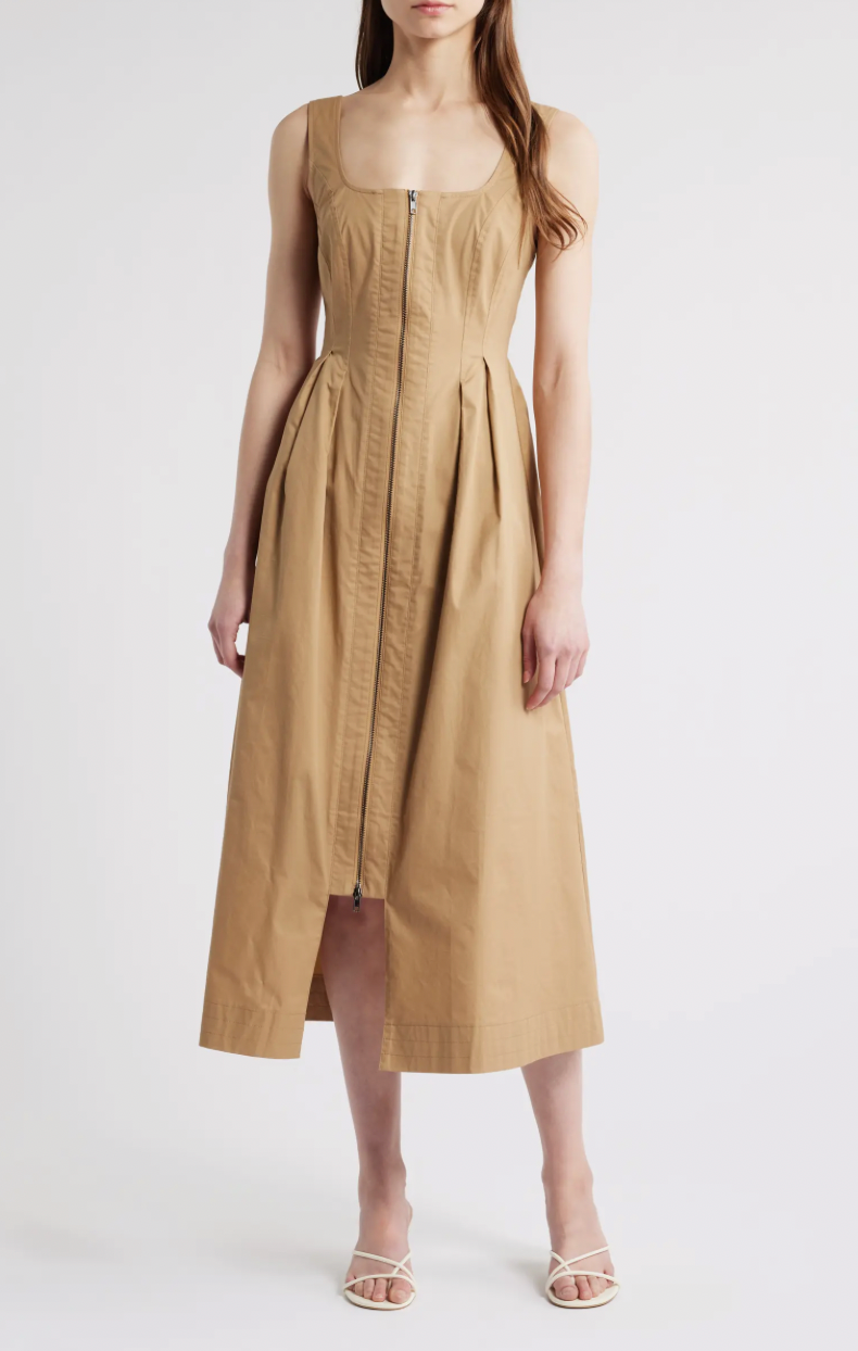 Pleated Zipper Midi Dress