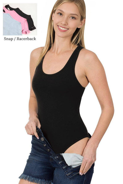 Racerback Cotton Bodysuit W/ Snap Buttons - Zenana