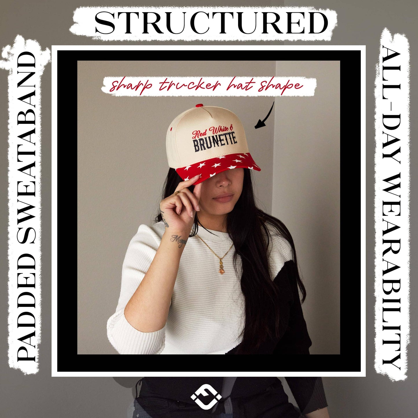 Red White & Brunette - Star Print - Red/Beige