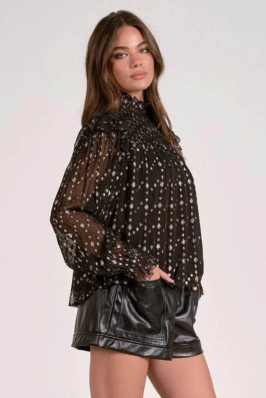 Black Geo Print Top