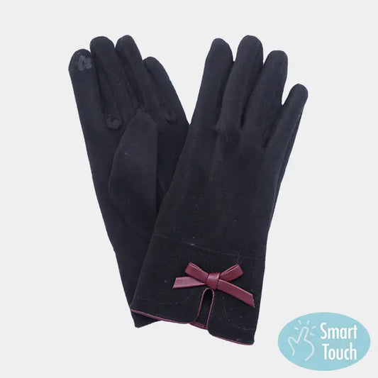 Bow Pointed Faux Suede Smart Touch Glove