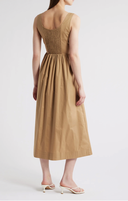 Pleated Zipper Midi Dress