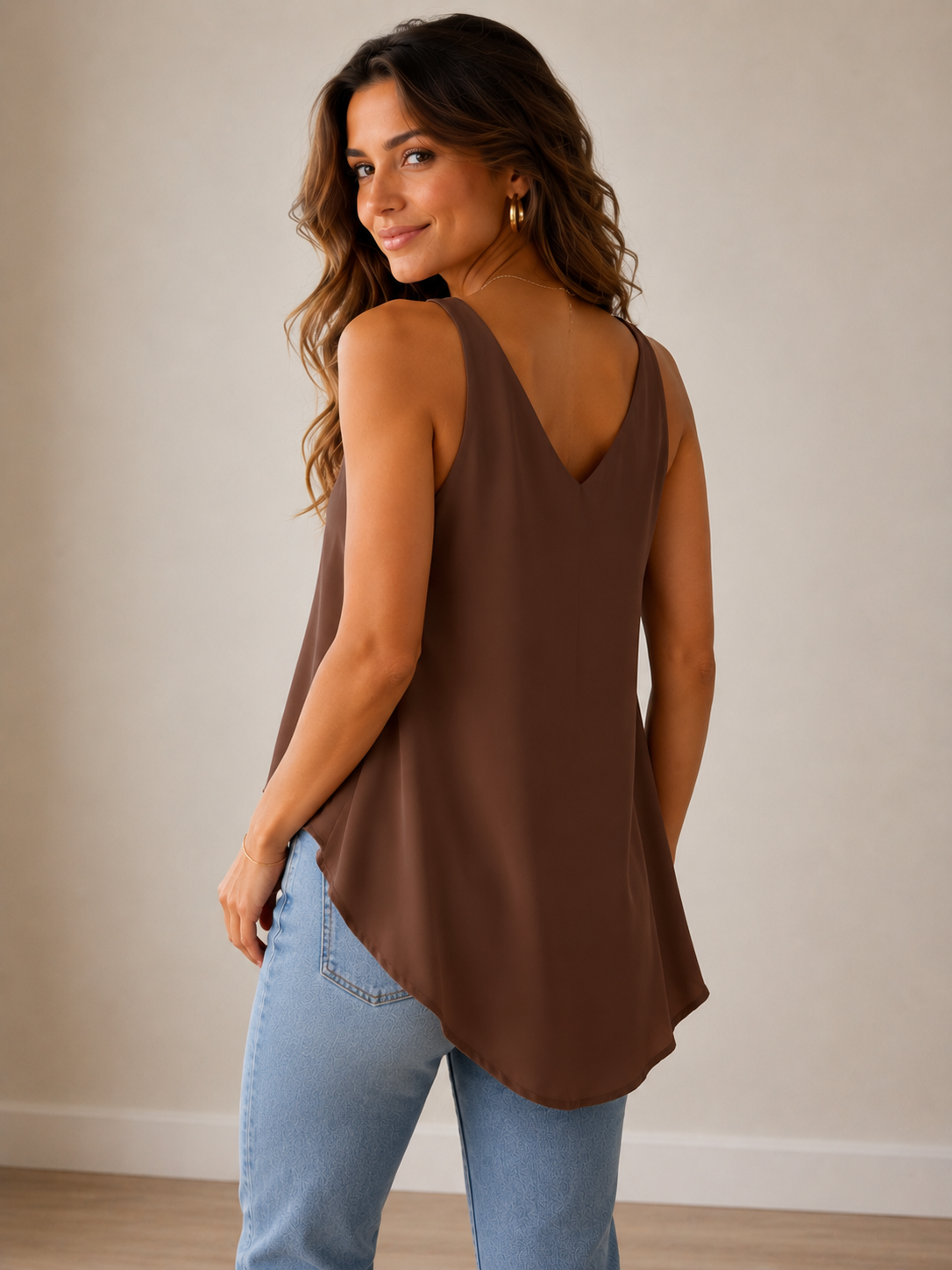 V-Neck Satin Slanted Top