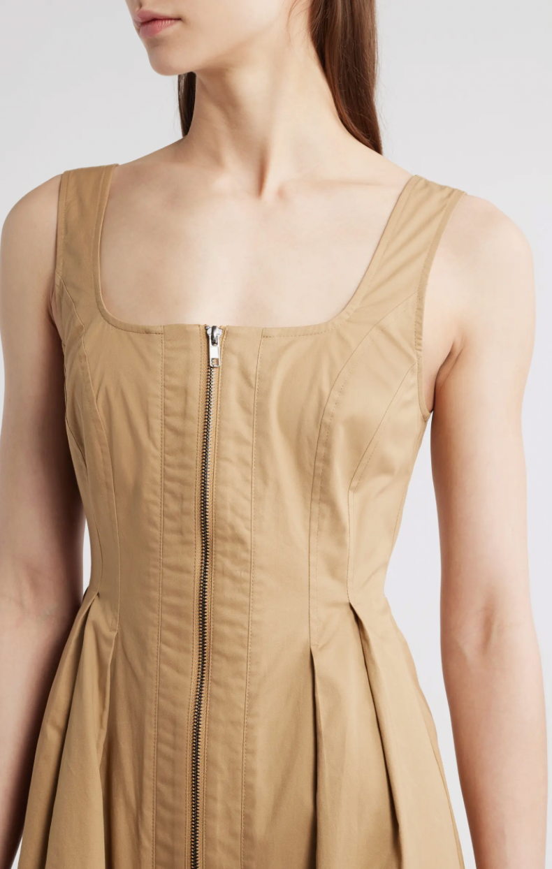 Pleated Zipper Midi Dress