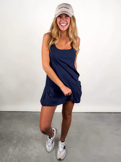 Mavis Pleated Dress- Navy Blue