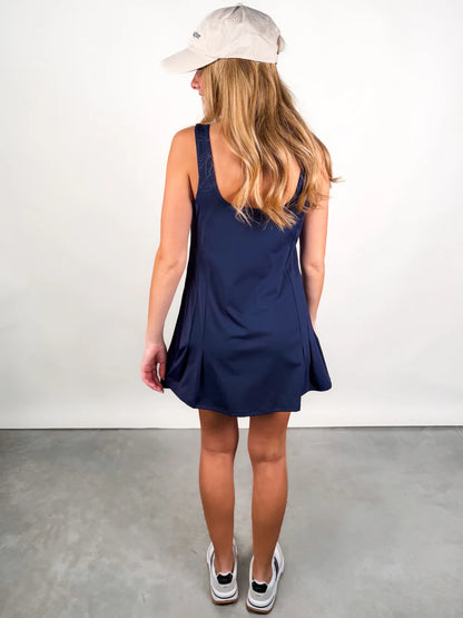 Mavis Pleated Dress- Navy Blue