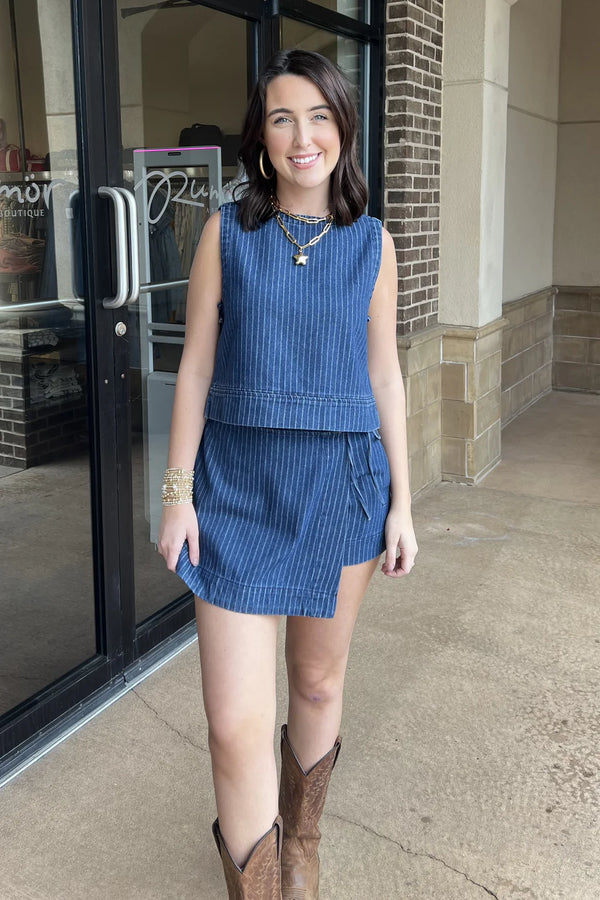 Denim Pinstriped Top