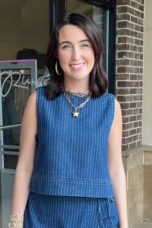 Denim Pinstriped Top