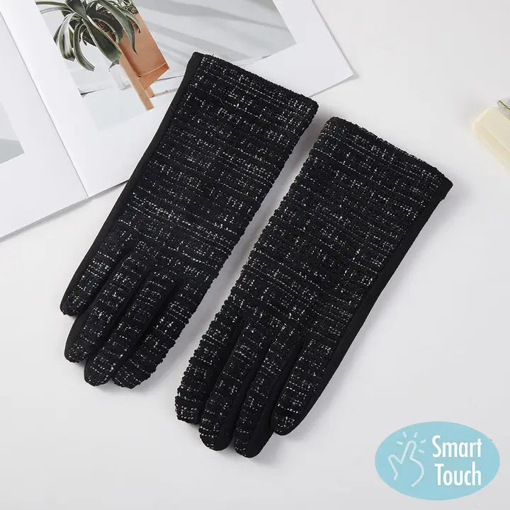 Lurex Tweed Smart Touch Gloves - Black
