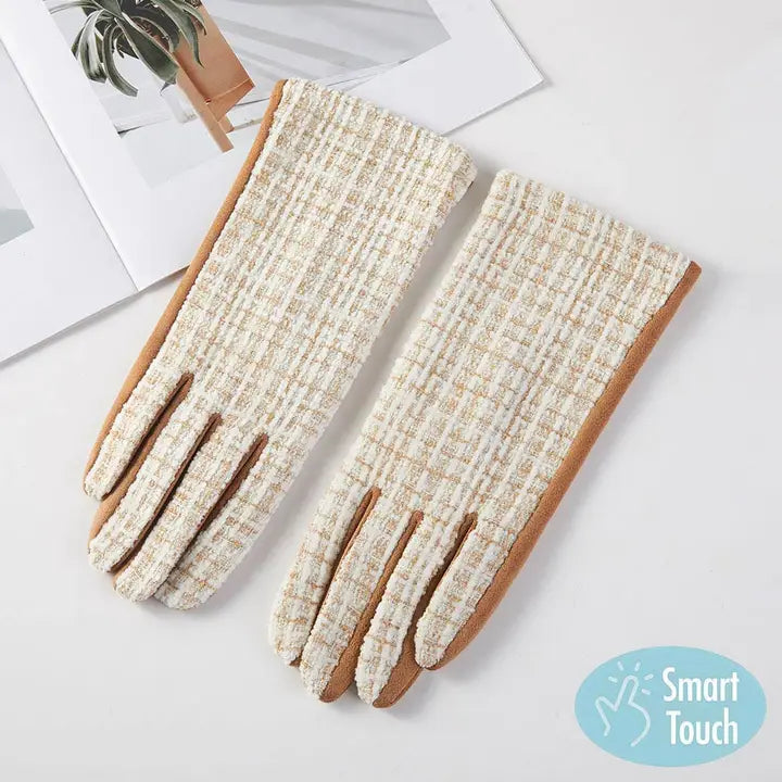 Lurex Tweed Smart Touch Gloves - Taupe
