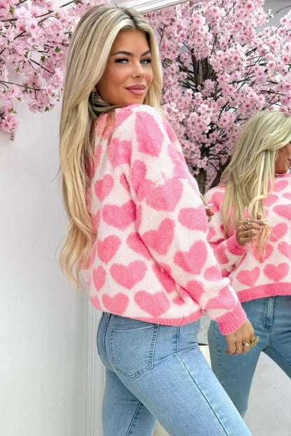 Pink Valentine Heart Print Sweater