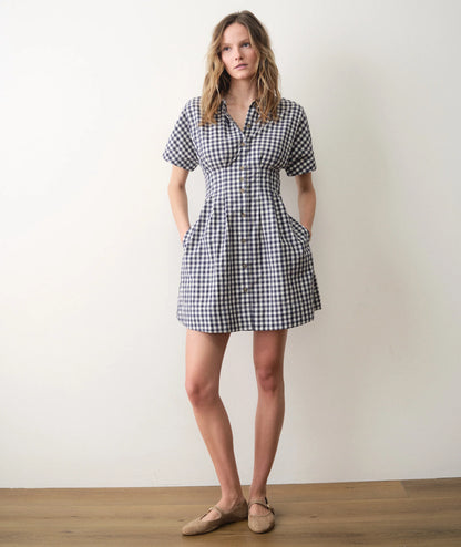 Navy Gingham Print Dress