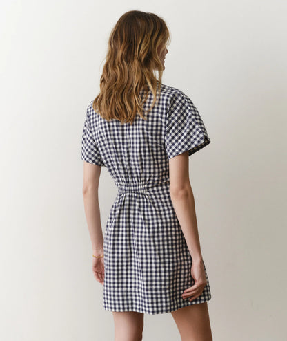 Navy Gingham Print Dress