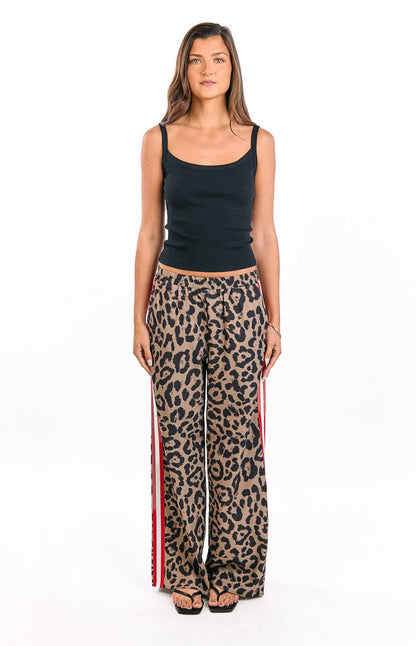 Side Striped Leopard Print Pants