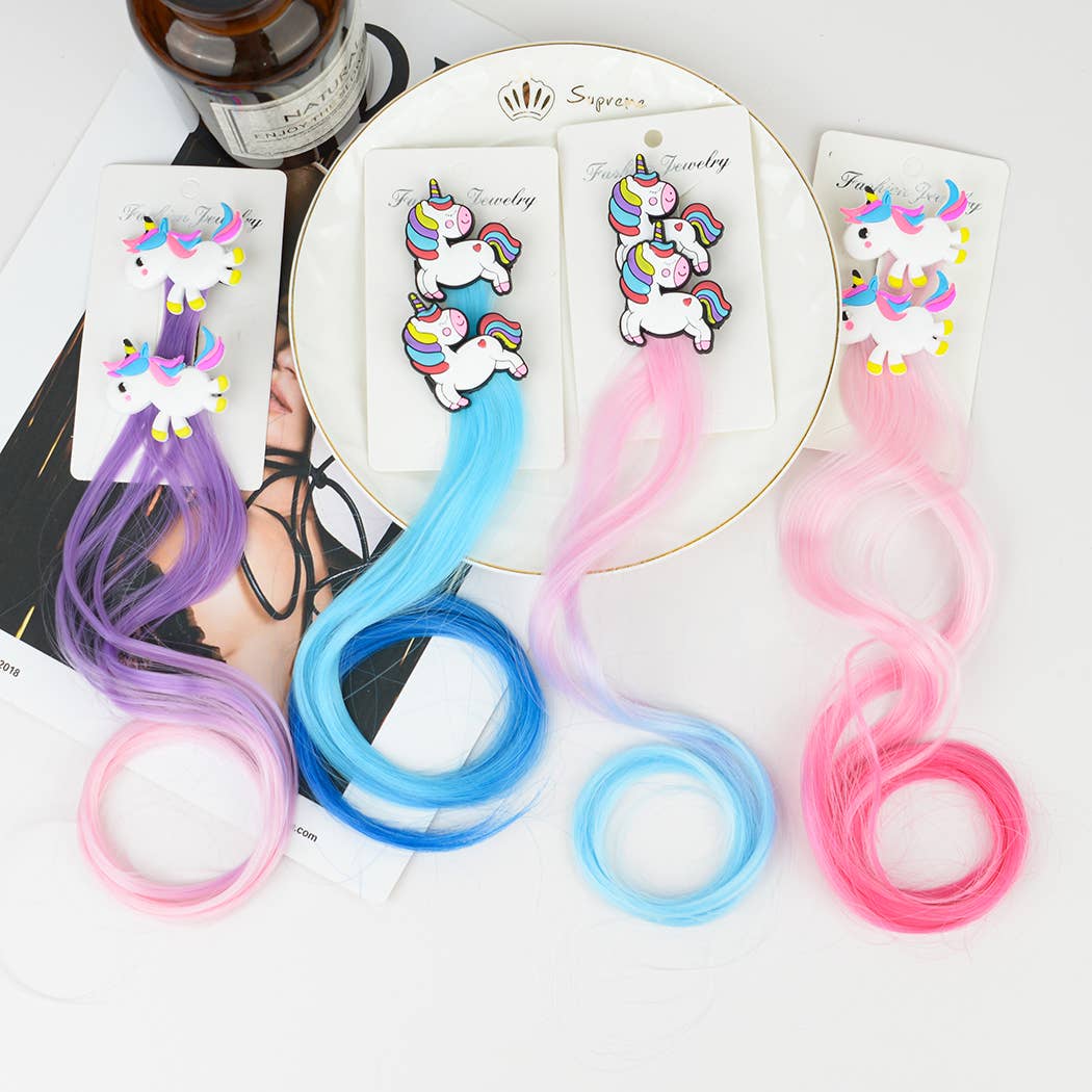 2Pcs Kids Unicorn & Rainbow Wig Hair Clips