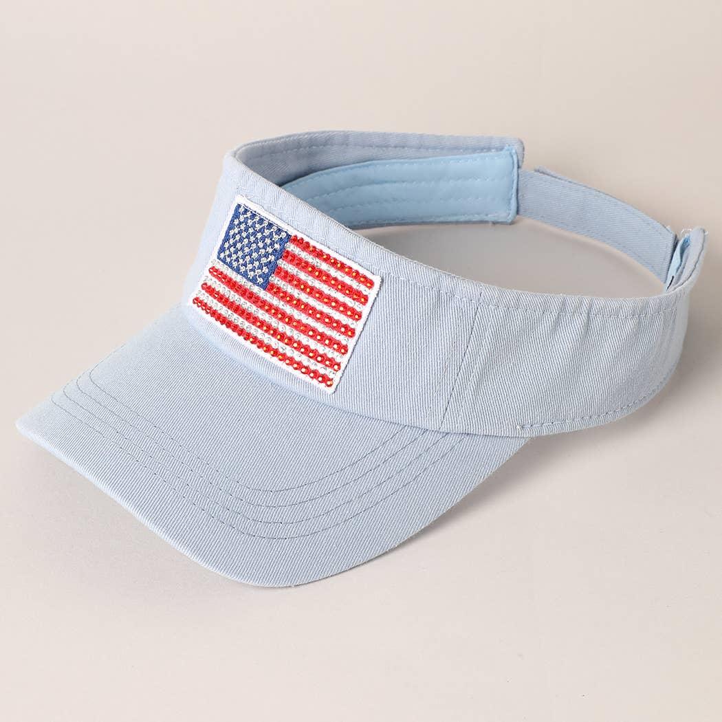 Rhinestone American Flag Patch Visor Summer Hat