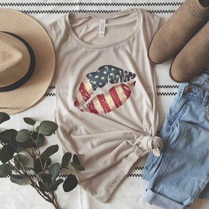 Patriotic American Flag Lips Tank Top