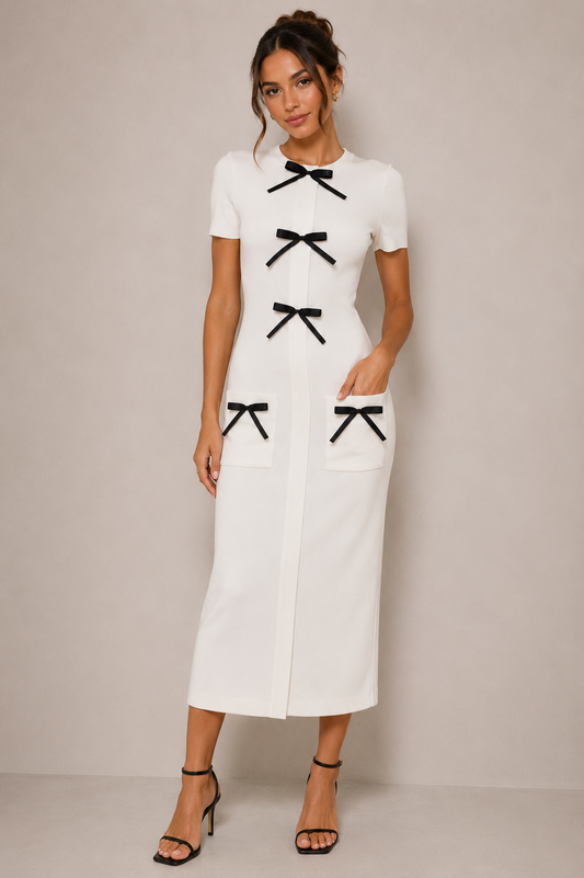Contrast  Ribbon Sweater Dress