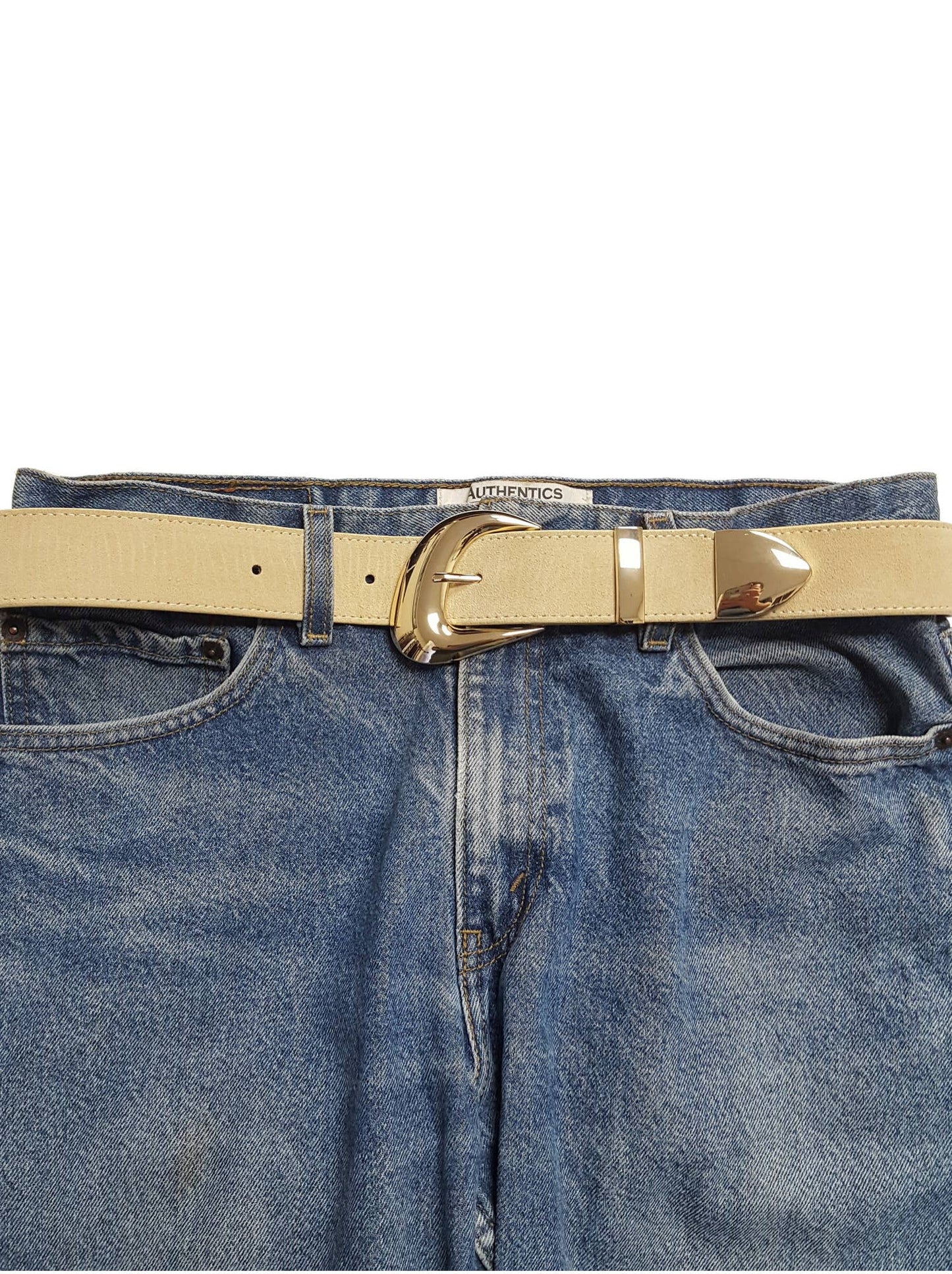 Genuine Suede Leather Belt w. Trendy Buckle/Loop/Tip Set
