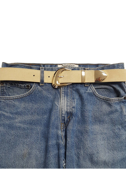 Genuine Suede Leather Belt w. Trendy Buckle/Loop/Tip Set