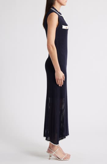 Embroidered Trim Collar Sweater Dress