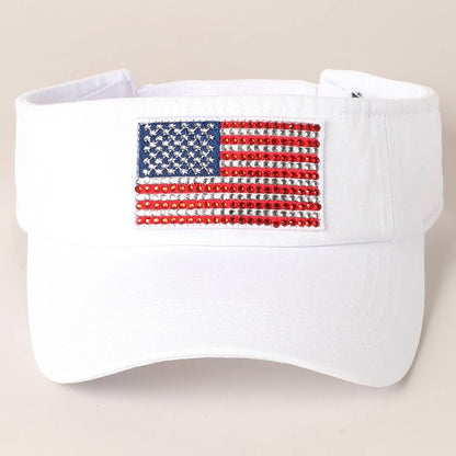 Rhinestone American Flag Patch Visor Summer Hat