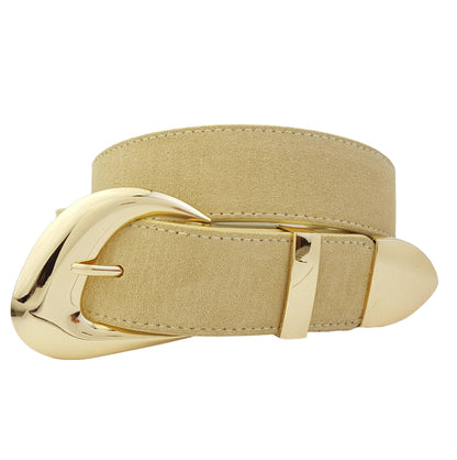 Genuine Suede Leather Belt w. Trendy Buckle/Loop/Tip Set