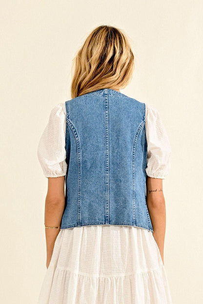 Woven Sleeveless Jacket - Denim